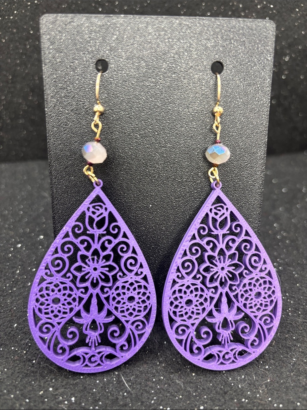 Large Purple Floral Teardrop Earrings
